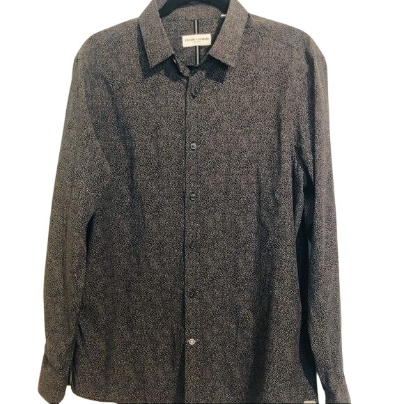 Crosby & Howard Mens Large Long Sleeve Button Down Shirt Charcoal Grey Micro Dot
